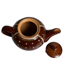 Kaffeekanne Teekännchen mit Deckel Keramik handbemalt braun gemustert