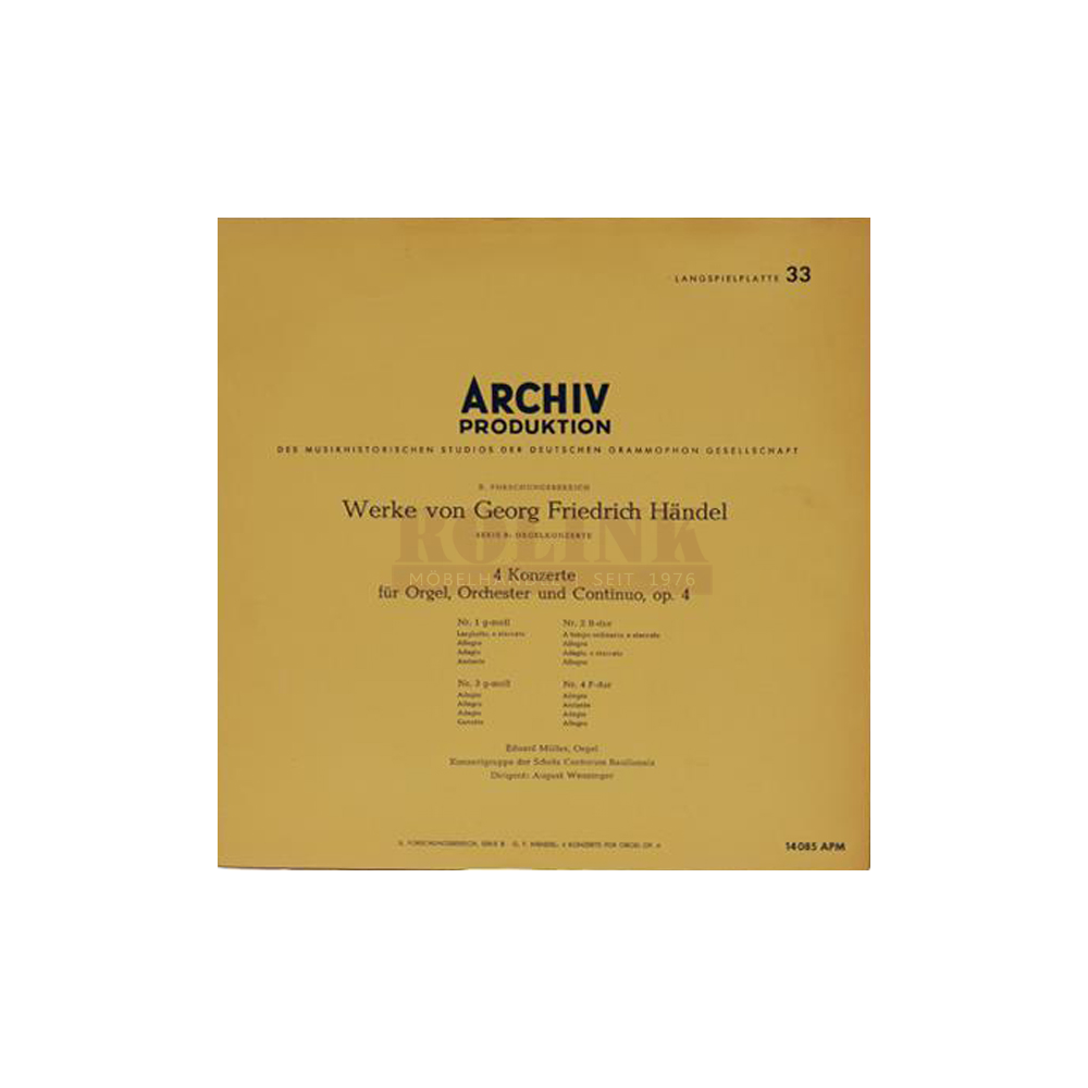 Schallplatte 4 Konzerte für Orgel, Orchester und Continuo Op. 4 Händel LP 1959