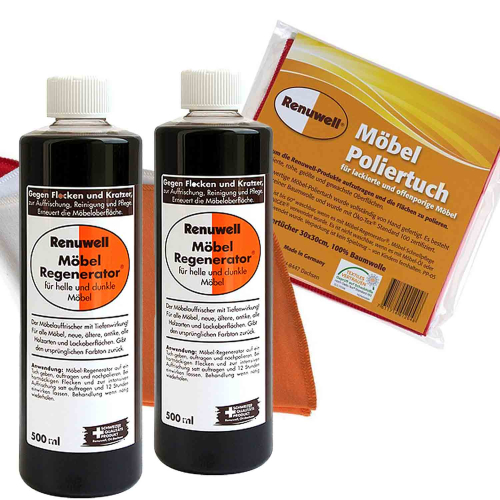 Renuwell Möbel Poliertuch 4 Stück - Möbel-Regenerator 2 × 500 ml Spar-Set